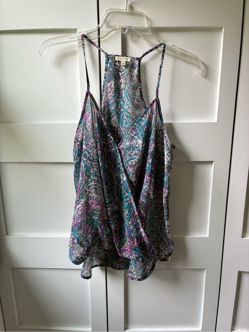 Lightweight Sheer Paisley Wrap Tank Top - Teal & Purple